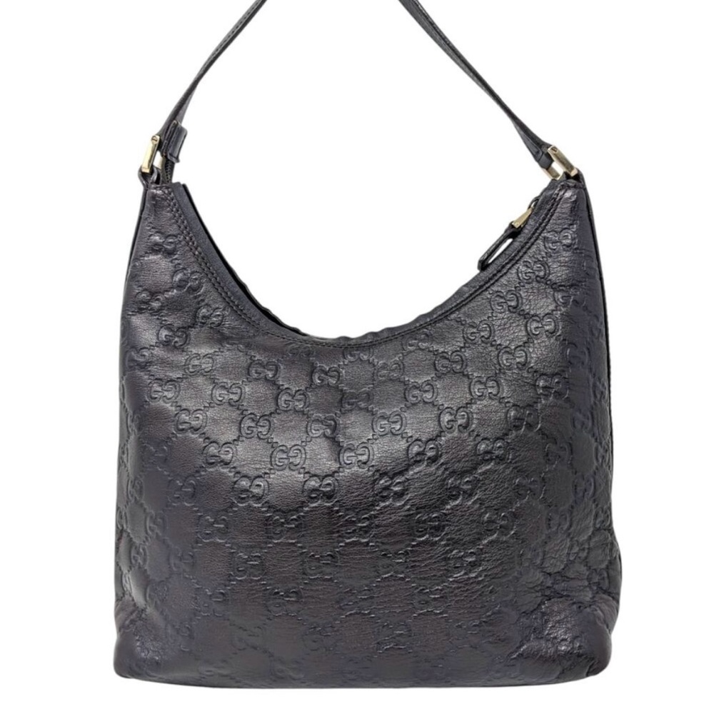GUCCI Guccissima Leather Embossed GG Dark Brown Small Shoulder Bag